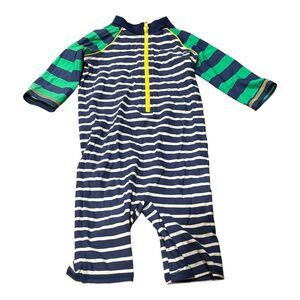 Baby Boden One Piece Swimsuit Baby Boys 12-18M Multi Stripe Rash Guard Front Zip